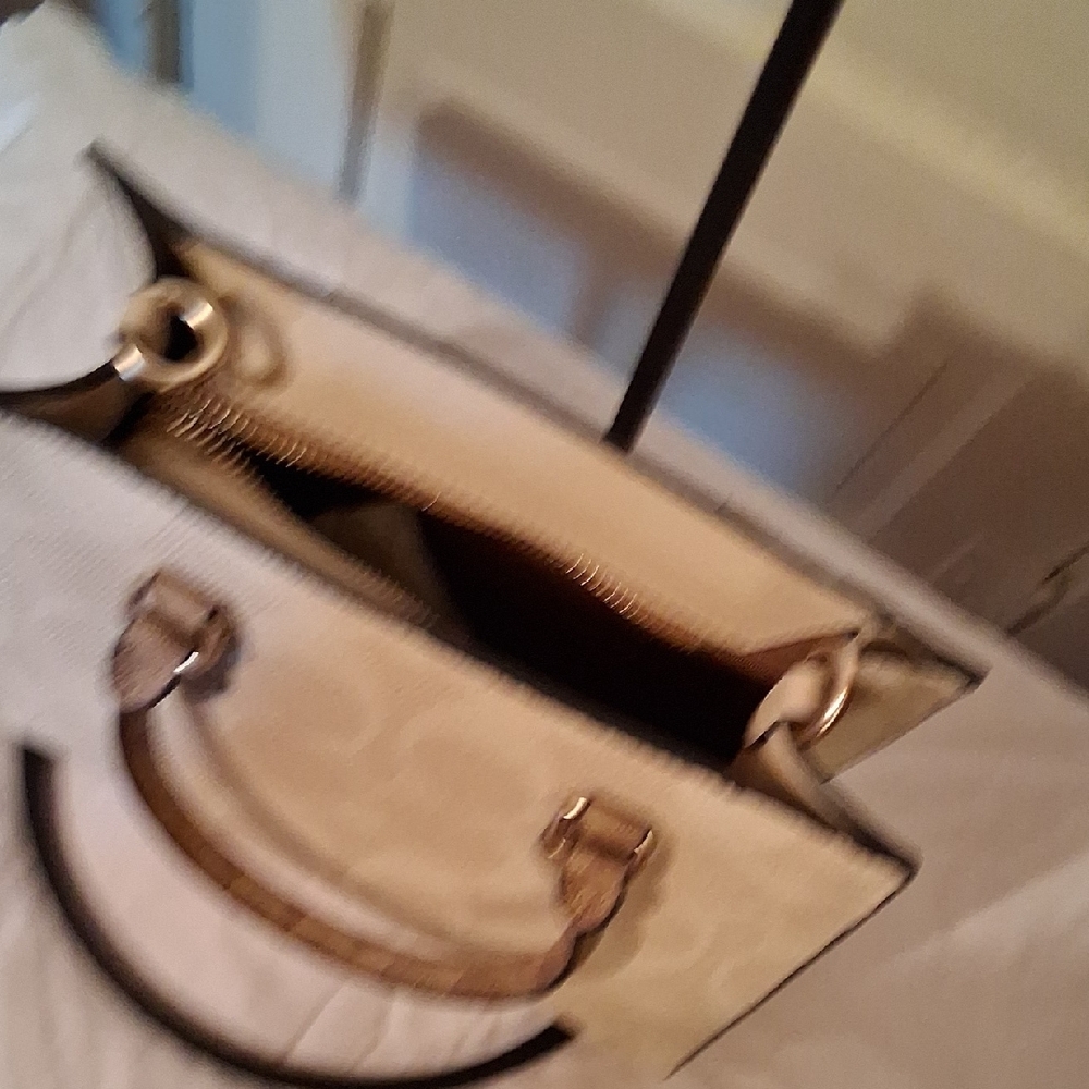 Coach Beige Signature Canvas Satchel with Tan Handles - Picture 10 of 13